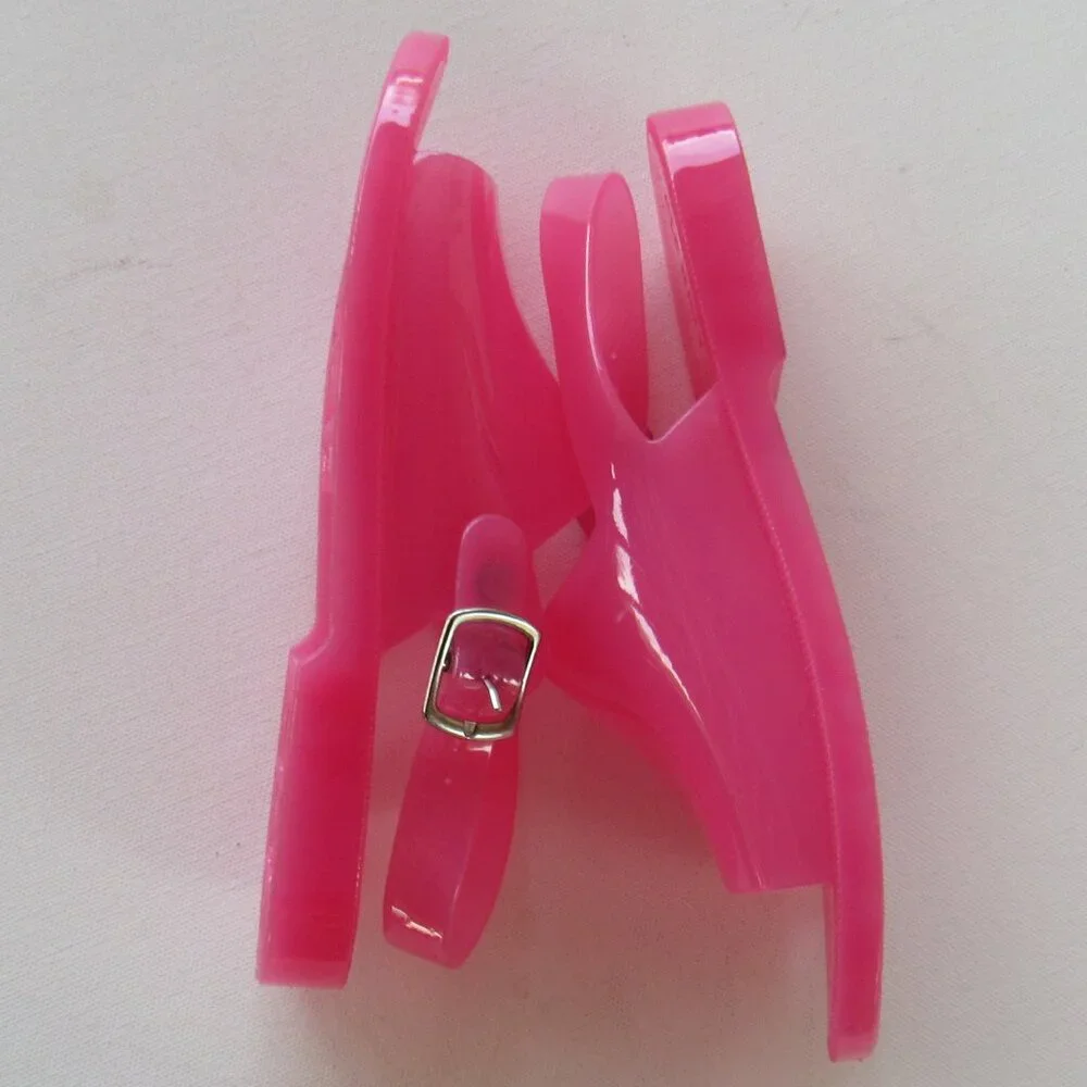 Old Navy Kids Girls Bright Pink Jelly Wide-Strap Summer Fun Sandals Size 13